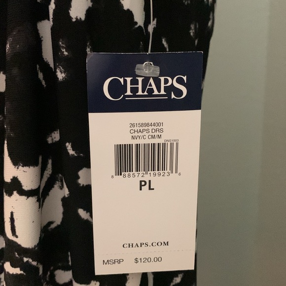 Chaps navy/cream faux wrap dress knee length - Picture 3 of 5